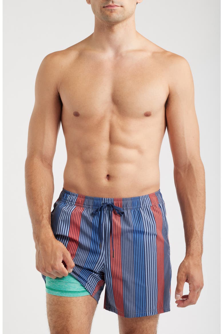 The Bungalow Stripe Water Repellent Swim Trunks, Alternate, color, BLUE TOWEL STRIPE