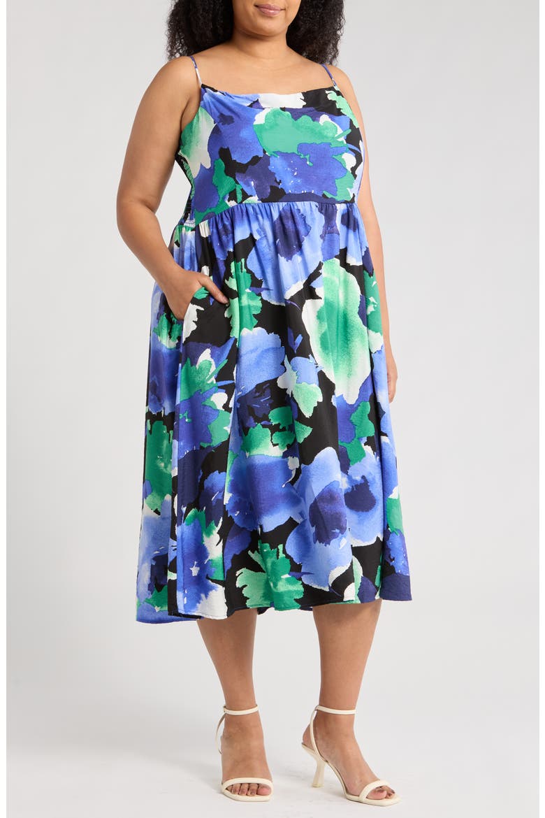Floral Fit & Flare Sundress, Main, color, BLUE/ GREEN