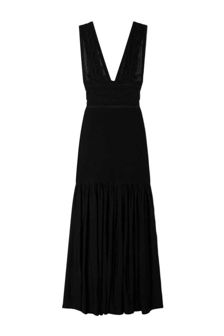 Ruffled knit maxi dress, Alternate, color, Black