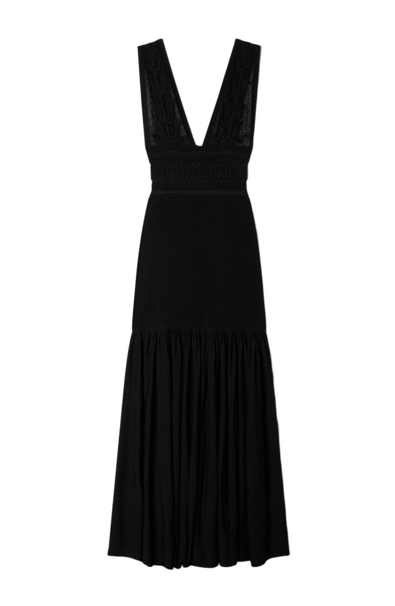 SANDRO Ruffled knit maxi dress, Alternate, color, Black
