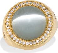 SAVVY CIE JEWELS Synthetic Cat's Eye & Cubic Zirconia Halo Adjustable Band Ring