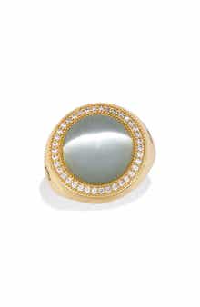 SAVVY CIE JEWELS Synthetic Cat's Eye & Cubic Zirconia Halo Adjustable Band Ring