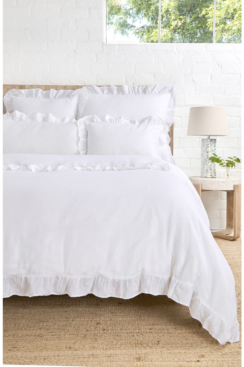 'Charlie' Linen Duvet Cover, Alternate, color, WHITE