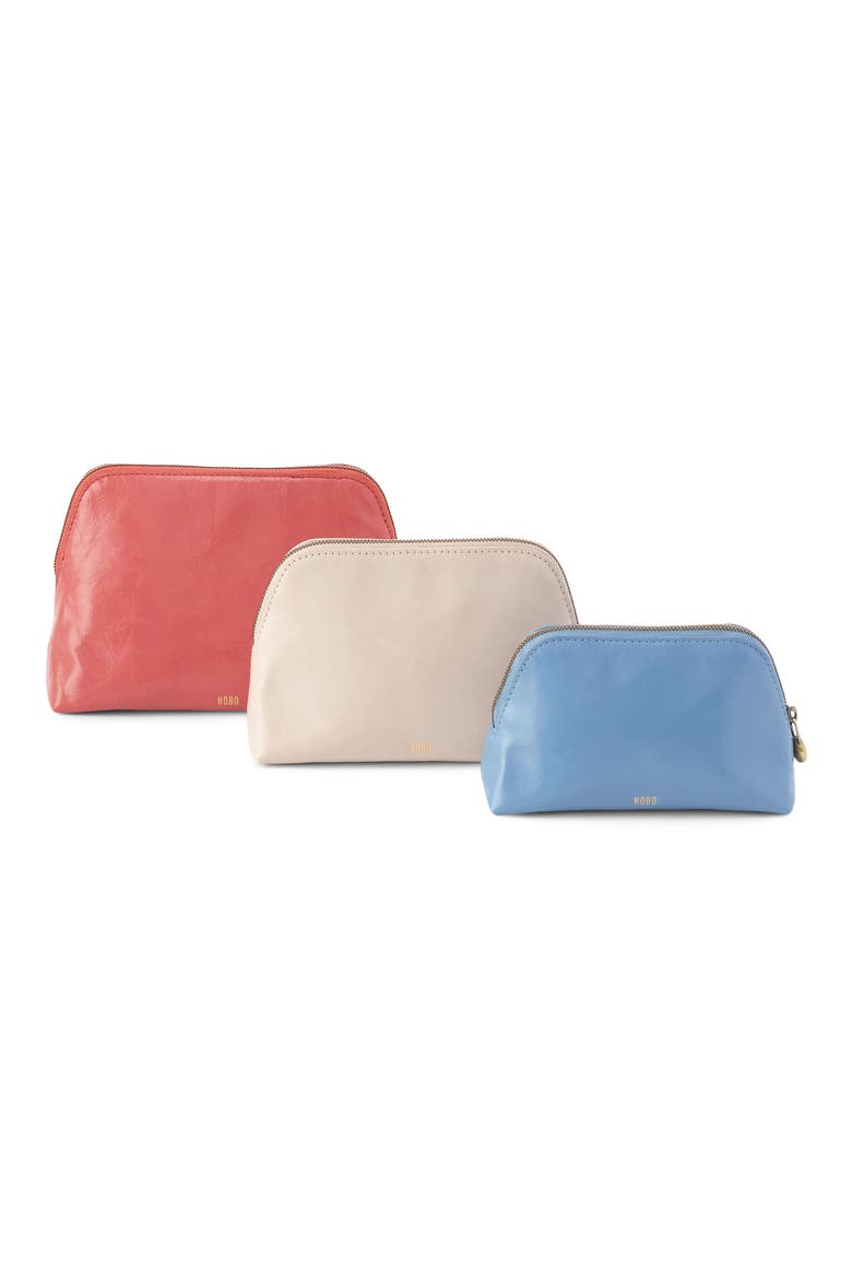 Set of 3 Leather Pouches, Alternate, color, PINK MIRAGE