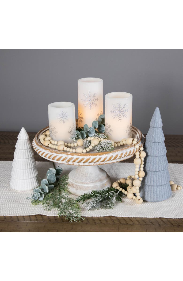 Northlight LED Flameless Flickering Wax Pillar Snowflake Christmas Candles - 6" - Set of 3, Alternate, color, White