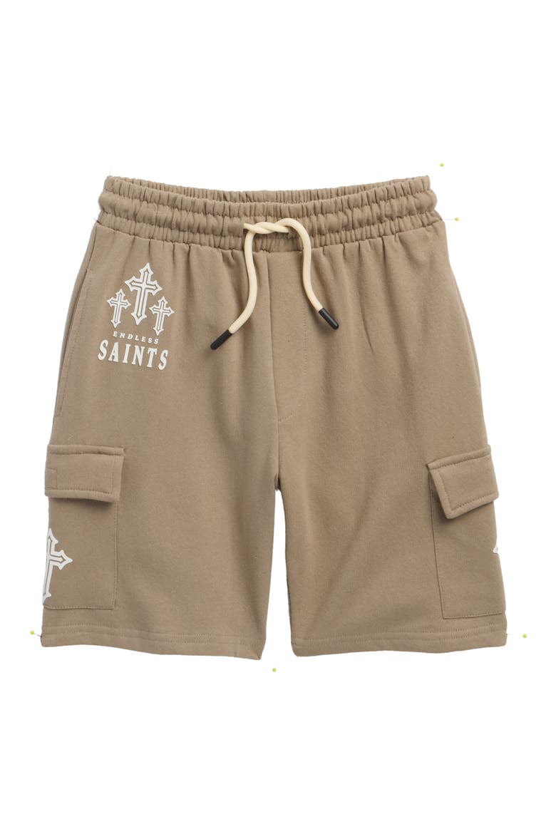 Kids' Gideon Fleece Cargo Shorts, Main, color, WINTER TWIG/ SAINTS