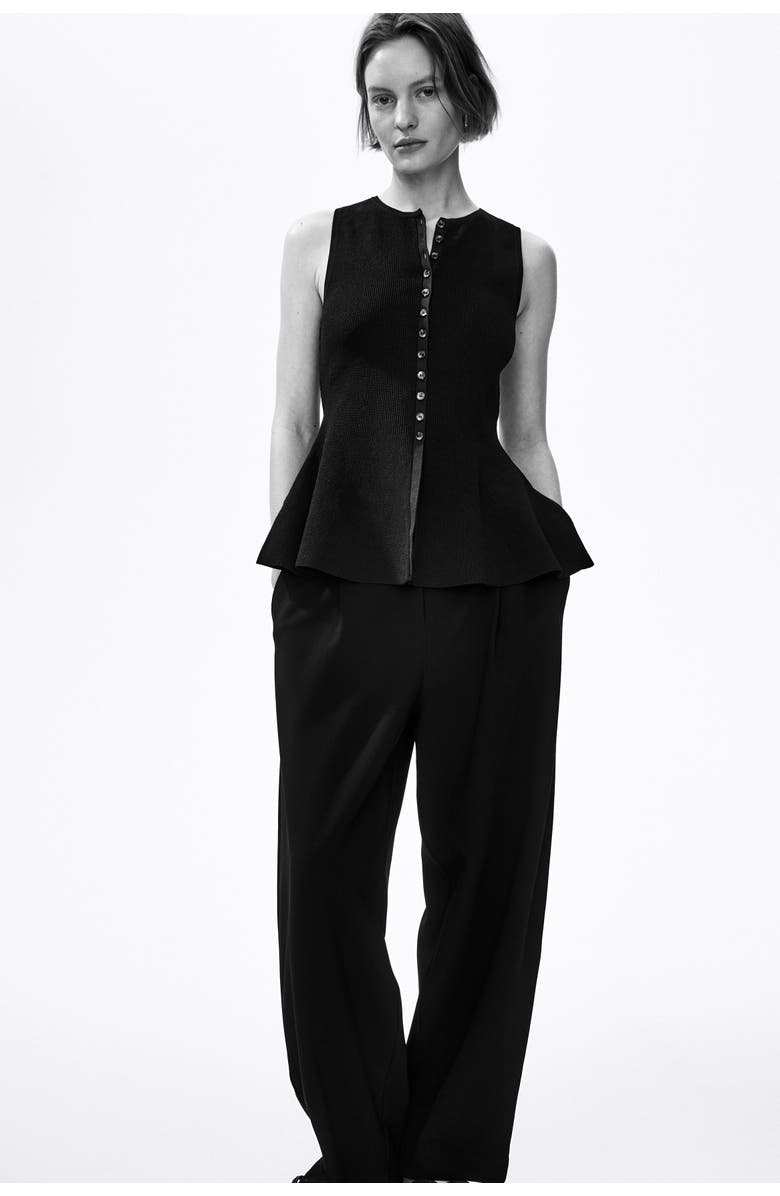 H&M Rib-knit Peplum Waistcoat, Alternate, color, Black
