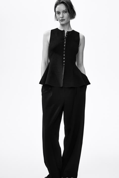 Rib-knit Peplum Waistcoat