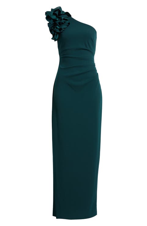 One-Shoulder Ruffle Scuba Crepe Dress