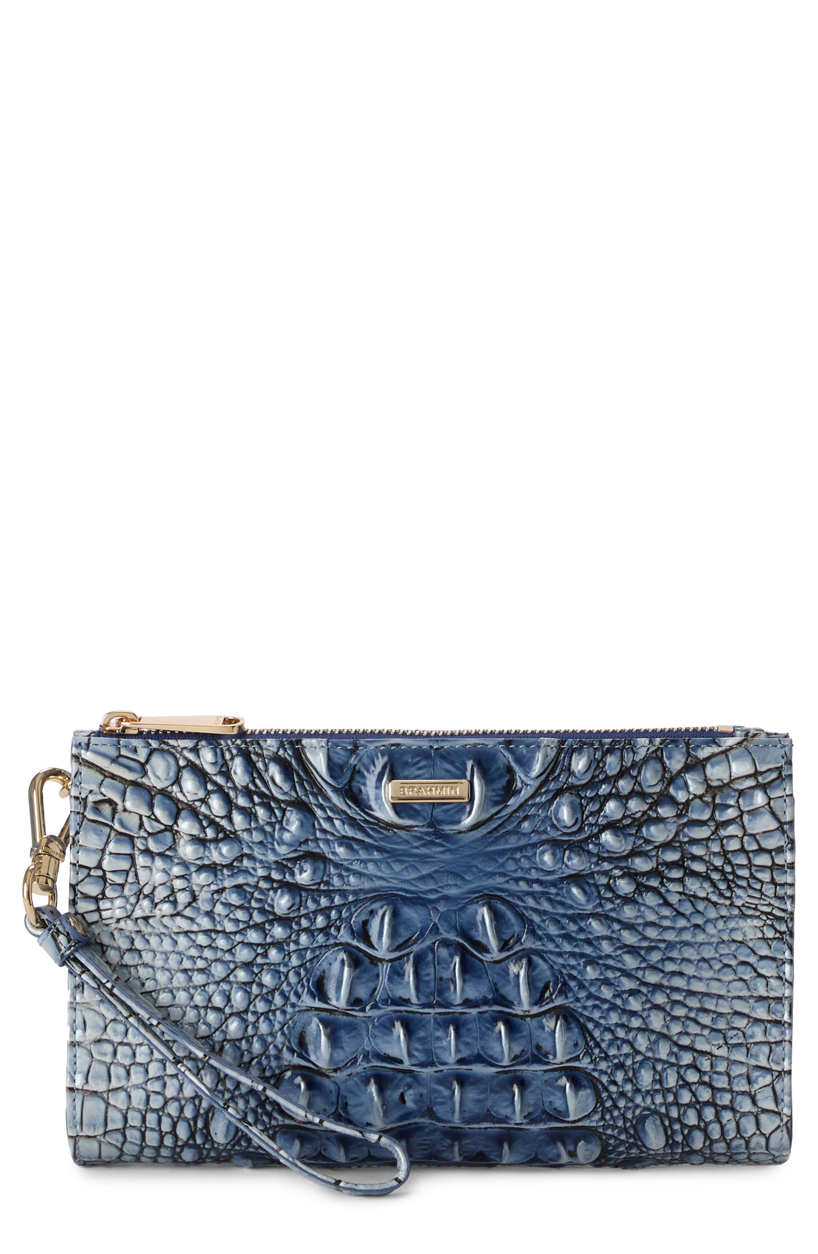 Brahmin Daisy Croc Embossed Leather Wristlet, Main, color, 