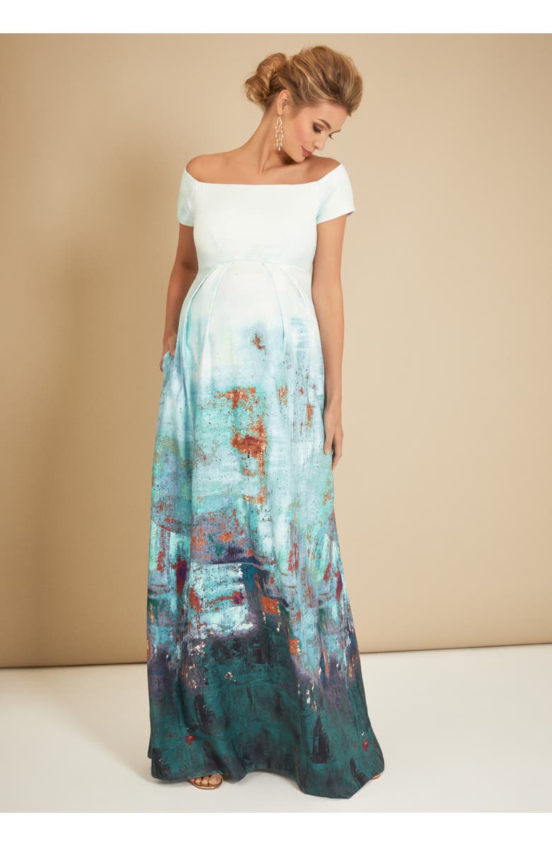 Tiffany Rose Maternity Aria Off Shoulder Maternity Gown, Alternate, color, Aquatic Ombre