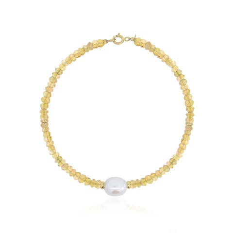 Citrine Bead Pearl Bracelet