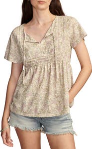 Lucky Brand Print Pintuck Knit Top