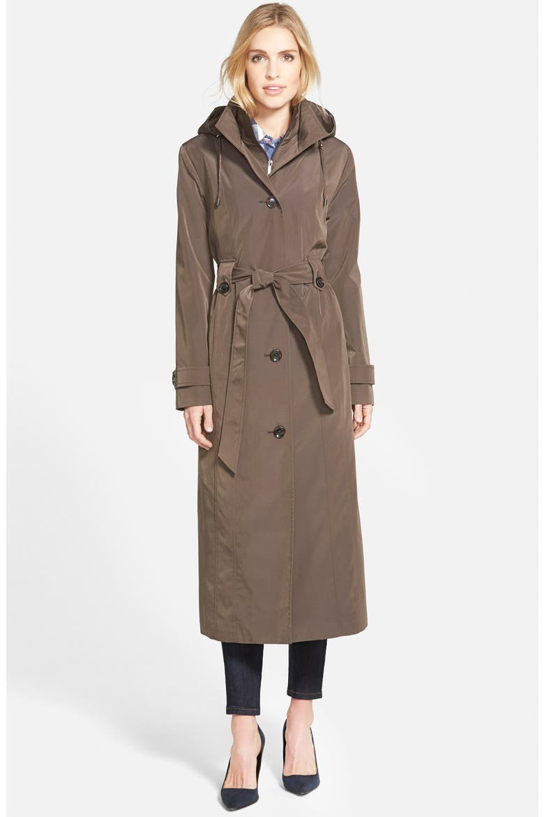 Long Single Breasted Trench Coat with Inset Bib, Main, color, DARK TRUFFLE