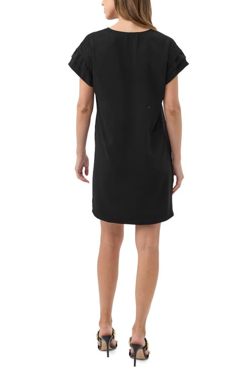 Trina Turk Sadora V Neck Pleated Sleeve Dress In Black