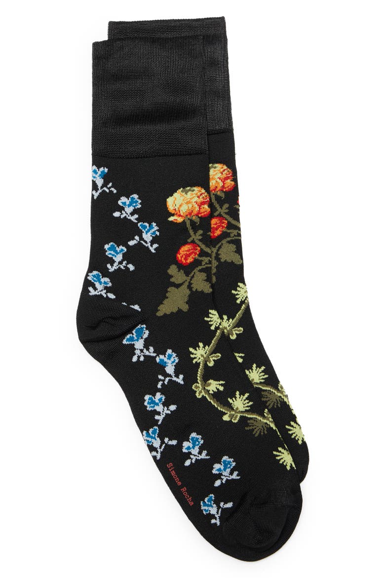 Creeping Flower Jacquard Ankle Socks, Main, color, CREEPING/ BLACK