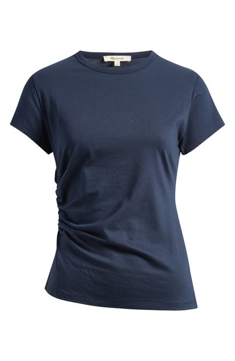 Asymmetric Ruched Jersey T-Shirt