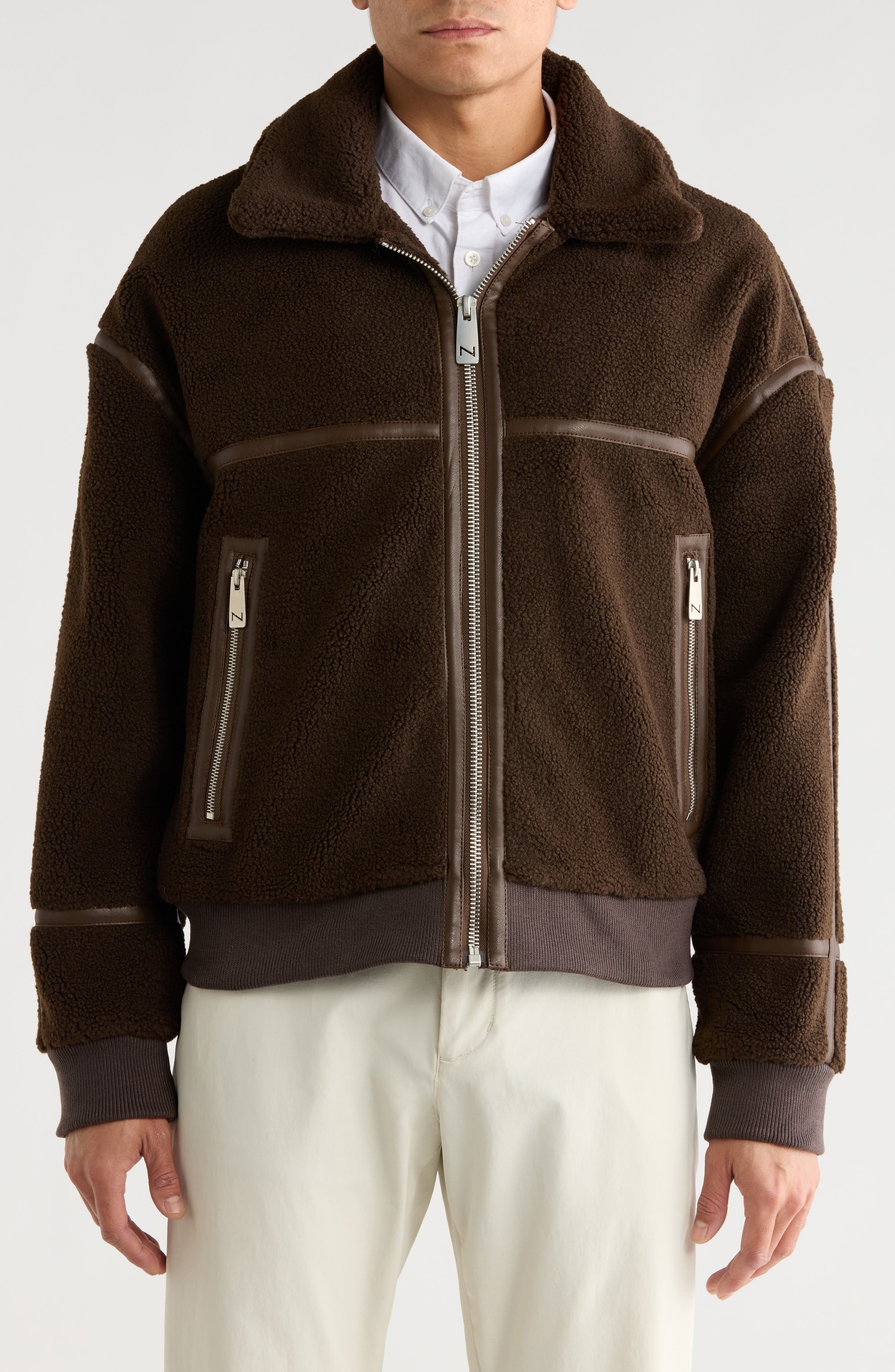 Noize Faux Leather Trim Bomber Jacket