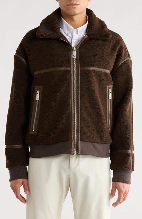 Faux Leather Trim Bomber Jacket