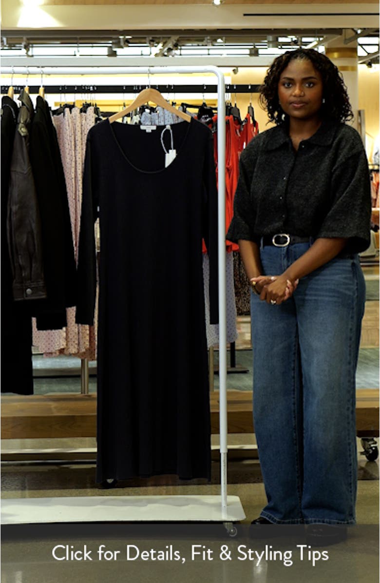 Rib Scoop NeckLong Sleeve Midi Dress, sales video thumbnail