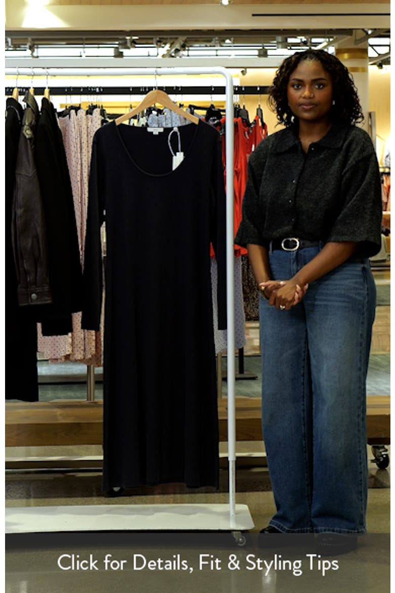 Rib Scoop NeckLong Sleeve Midi Dress video
