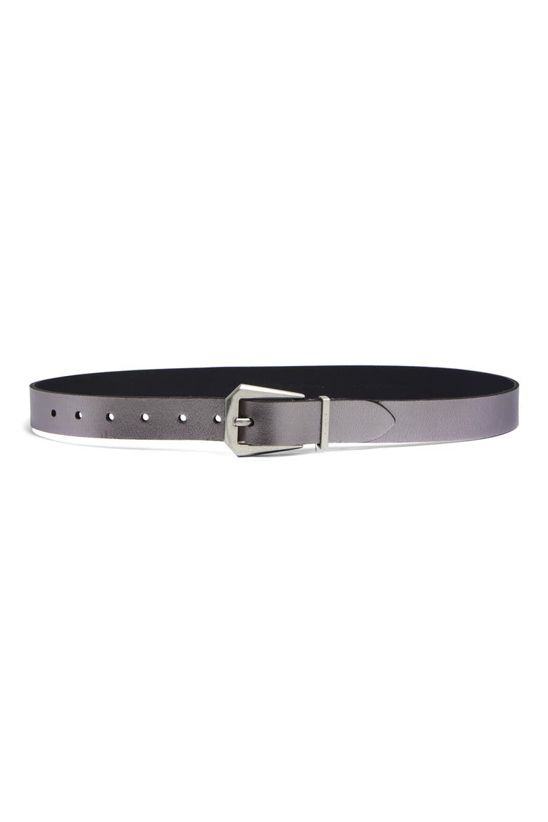Western Hexagon Buckle Leather Belt, Main, color, GUNMETAL / ANTIQUE NICKEL, 026
