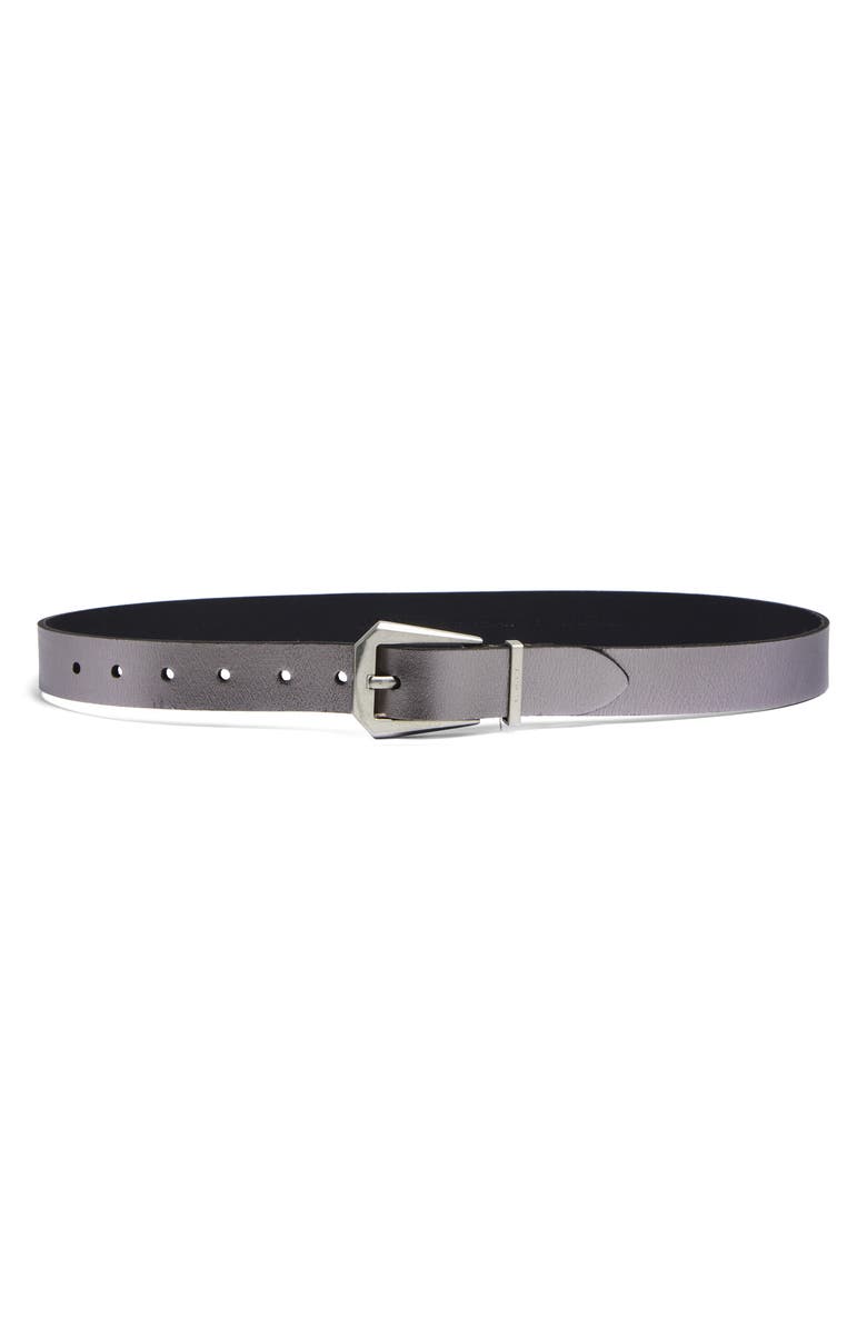 AllSaints Western Hexagon Buckle Leather Belt, Main, color, Gunmetal / Antique Nickel, 026