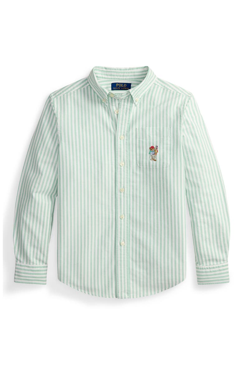 Kids' Stripe Embroidered Cotton Oxford Button-Down Shirt, Main, color, MULTI