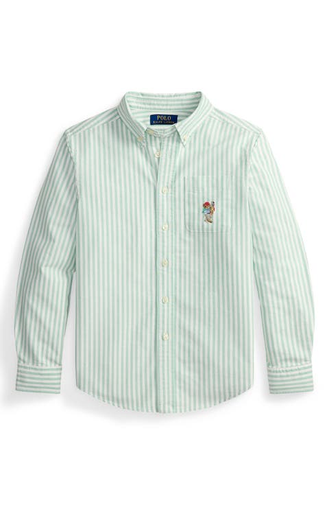 Kids' Stripe Embroidered Cotton Oxford Button-Down Shirt (Big Kid)