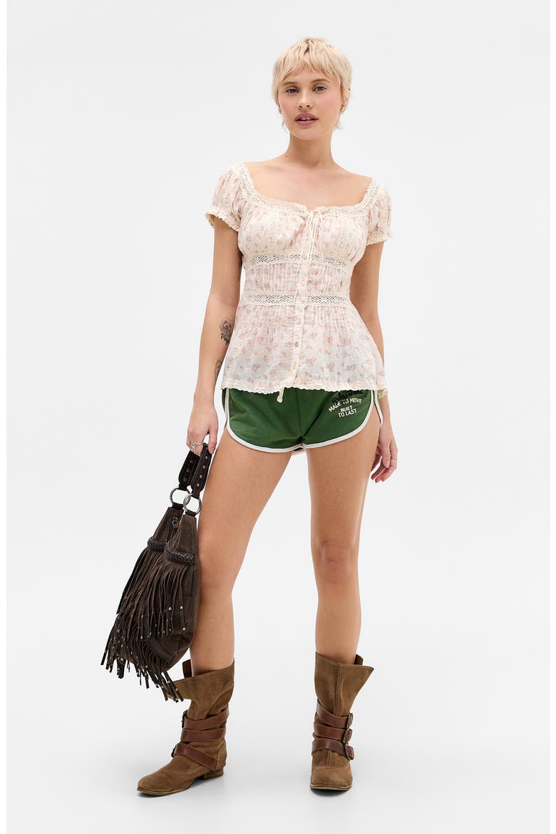 Faye Ditsy Floral Lace Trim Peplum Top, Alternate, color, PINK FLORAL