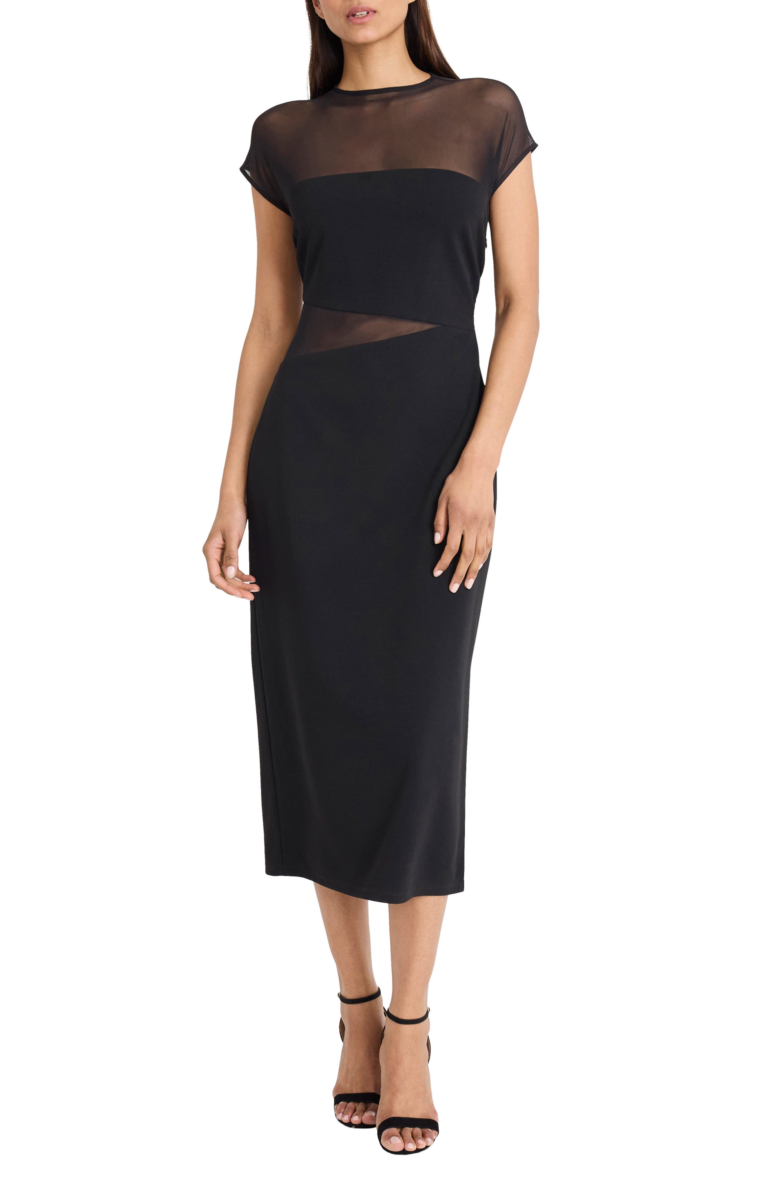 Donna Morgan Scuba Crepe Mesh Detail Dress