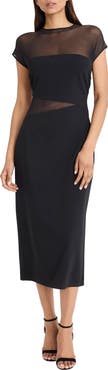 Donna Morgan Scuba Crepe Mesh Detail Dress
