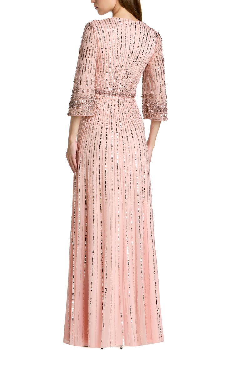 High Neck Embellished Gown With 3/4 Sleeves, Alternate, color, Rose