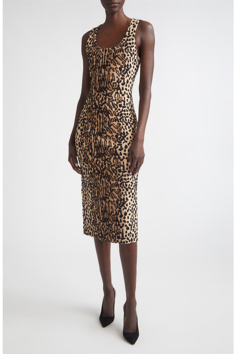 Leopard Jacquard Knit Dress, Main, color, CAMEL LEOPARD MULTI