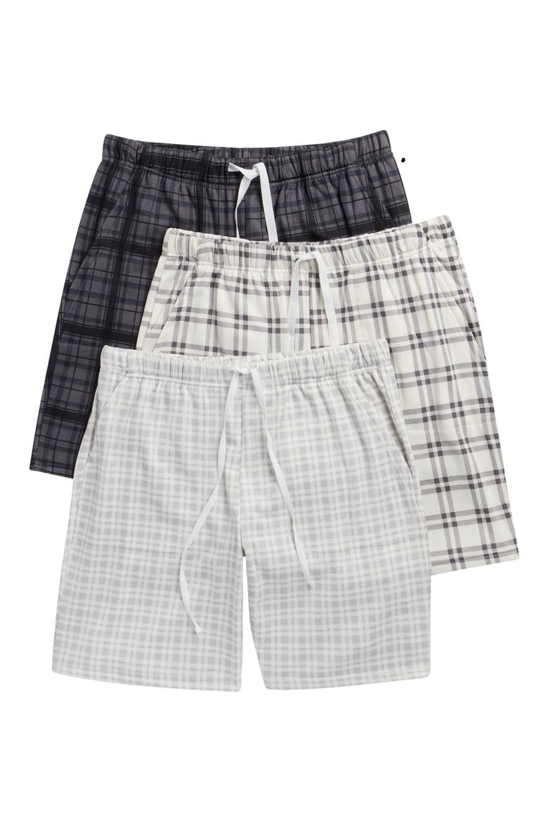 3-Pack Plaid Minky Fleece Lounge Shorts, Main, color, BLUE/WHITE/HIGH TIDE