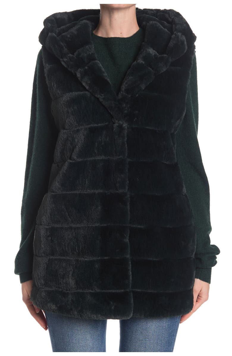 BCBGeneration Long Hooded Faux Fur Vest, Alternate, color,