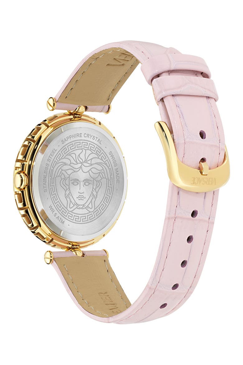 Medusa Heritage Leather Strap Watch, 38mm, Alternate, color, IP YELLOW GOLD