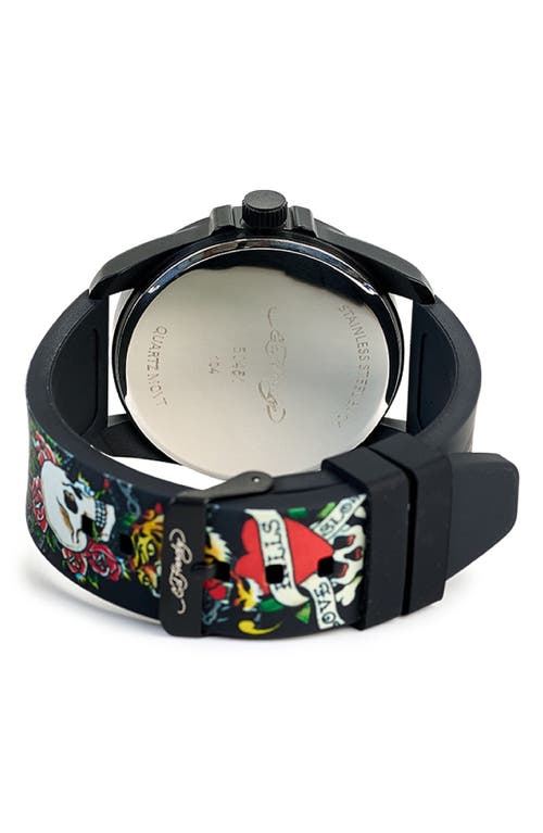 Ed Hardy Quartz Silicone Strap Watch, 46mm In Black