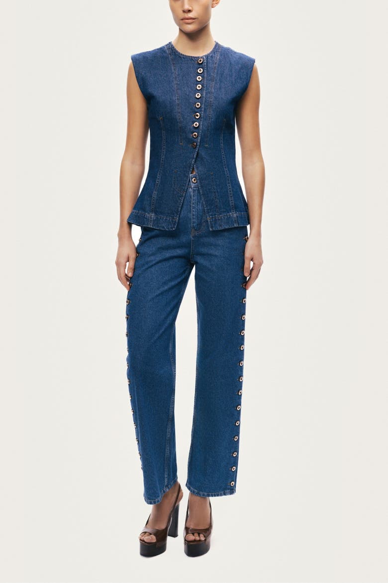 Button-Front Denim Vest, Alternate, color, Navy Blue