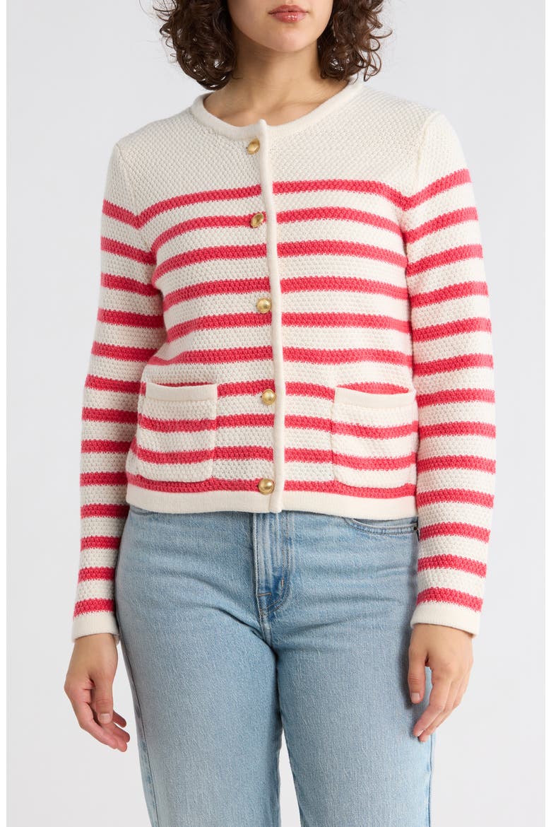 Stripe Sweater Jacket, Main, color, IVORY- RED REGGIE STRIPE