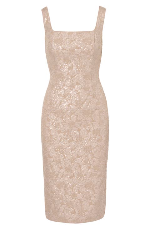Sequin Jacquard Square Neck Midi Dress