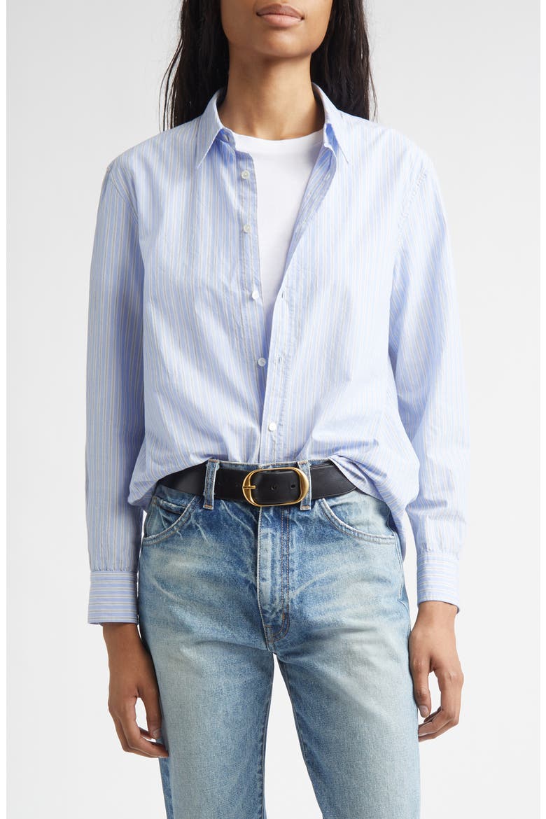 Raphael Stripe Cotton Button-Up Shirt, Main, color, CIEL STRIPES