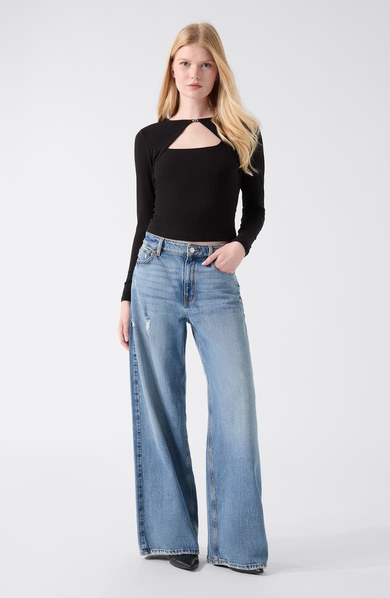 GUESS Wren Cutout Rib Tank & Shrug, Alternate, color, Black-Black