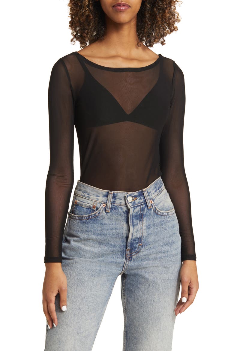 Boat Neck Mesh Top, Main, color, BLACK NIGHT