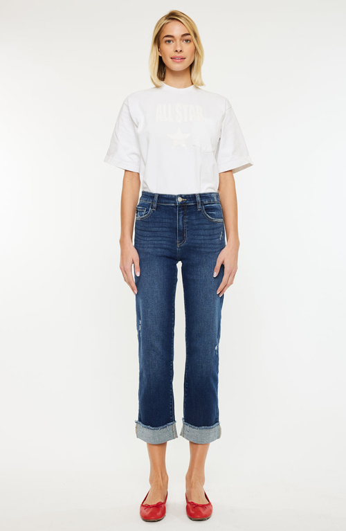 Kancan Irma High Rise Cropped Straight Leg Jeans In Dark Wash