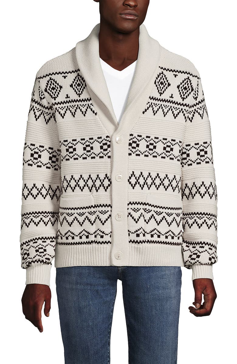 Lands' End Long Sleeve Cotton Blend Shawl Fairisle Cardigan, Alternate, color, 