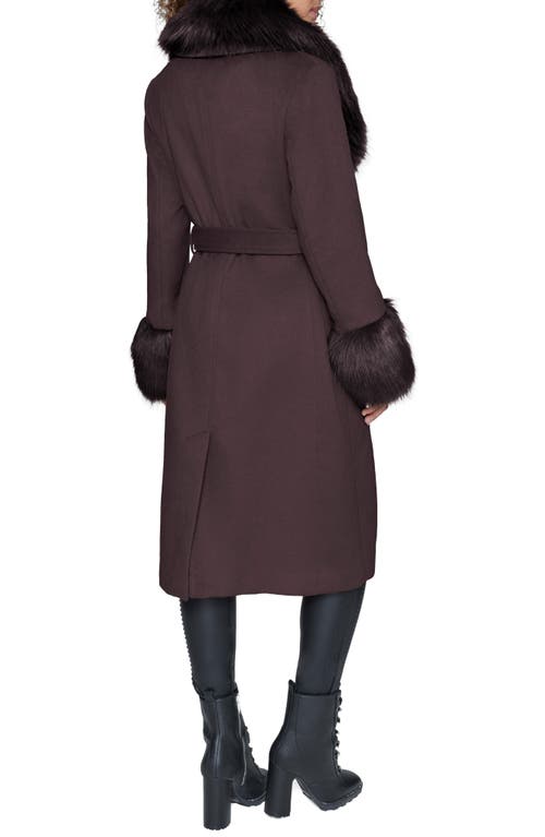 Karl Lagerfeld Paris Faux Fur & Wool Blend Coat In Burgundy