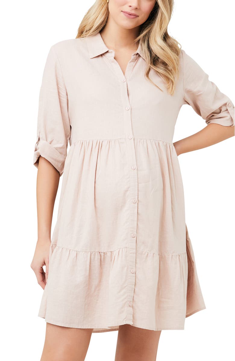 Ripe Maternity Adel Linen Dress, Main, color, Peachy Pink