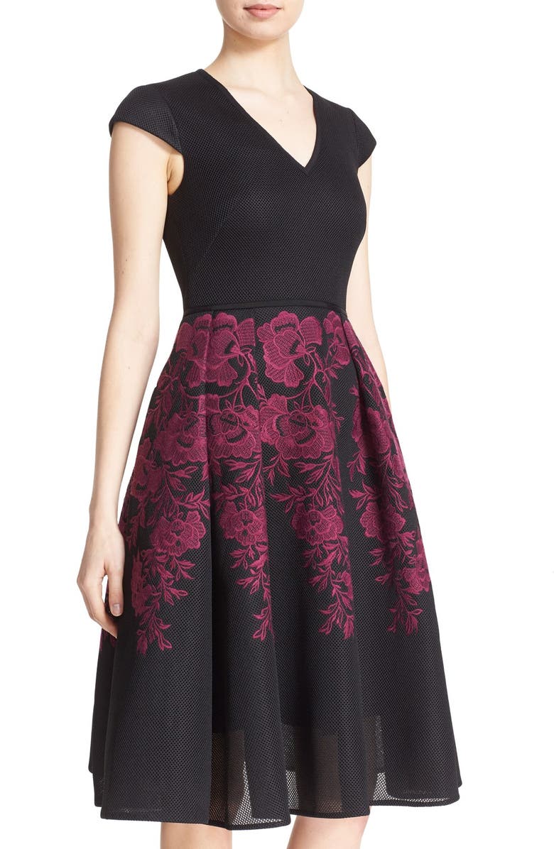 Ted Baker London 'Levana' Lace Appliqué Mesh Fit & Flare Dress, Alternate, color,