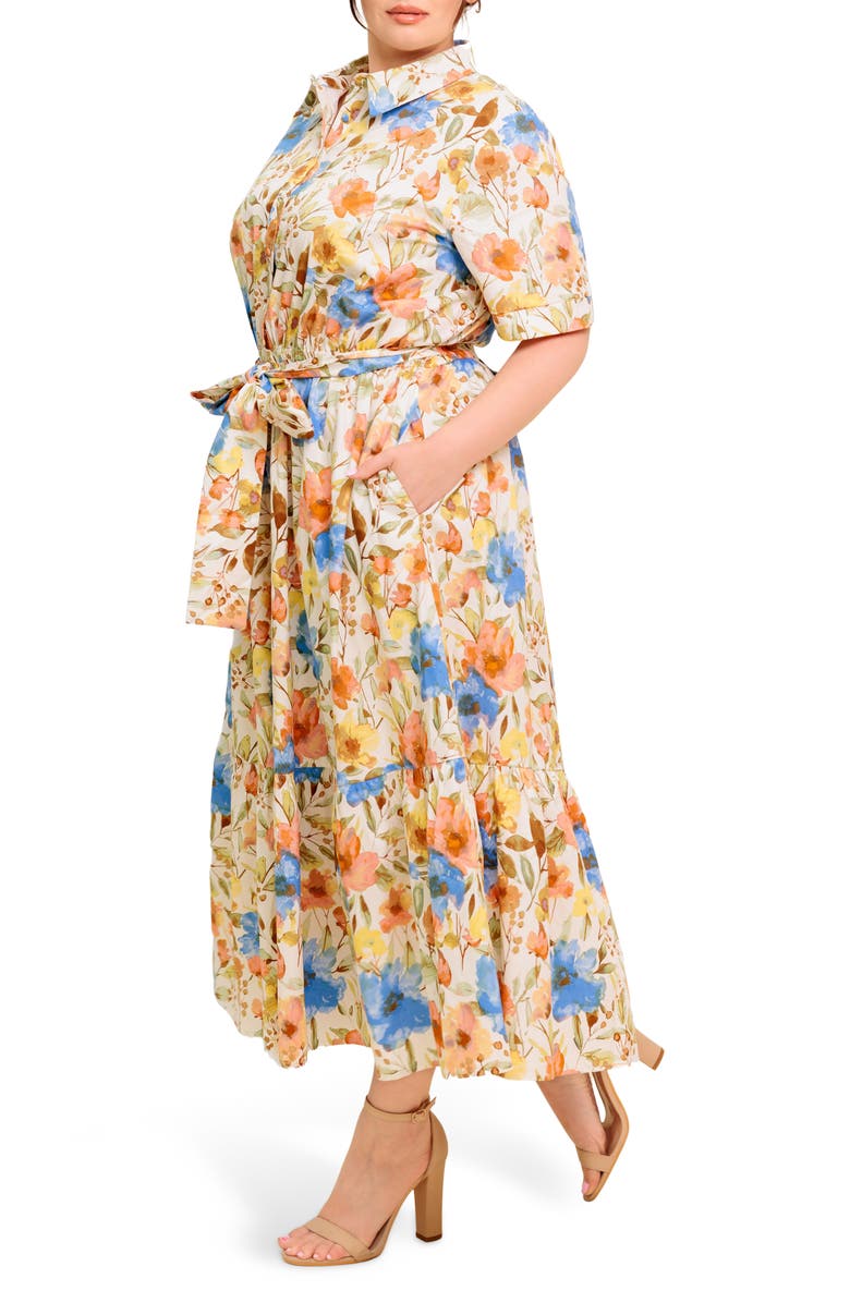 FLYING TOMATO Floral Maxi Shirtdress, Alternate, color, Ivory